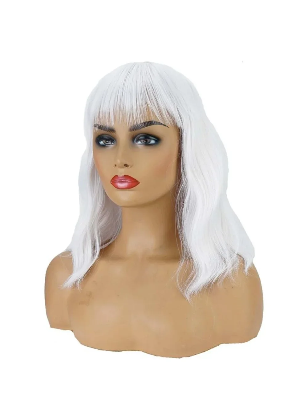 Women's White 14 Inch Heat Resistant Short Bangs Bob Modern Wavy Wigs